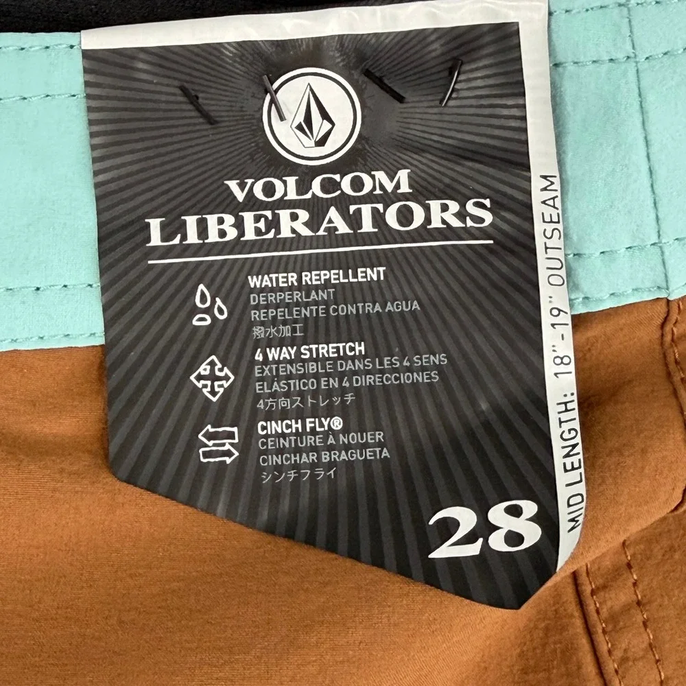 Volcom Liberators Board Shorts Mens 28 Brown‎ Green Blue Colorblock Swim Trunks